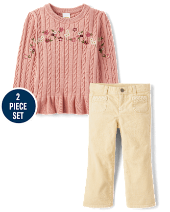Girls Embroidered Floral 2-Piece Outfit Set - Highland Hills