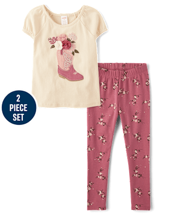 Girls Embroidered Cowgirl Boot 2-Piece Outfit Set - Highland Hills