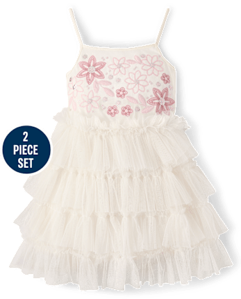 Girls Embellished Faux Fur Shrug And Sequin Dress 2-Piece Outfit Set - On Pointe