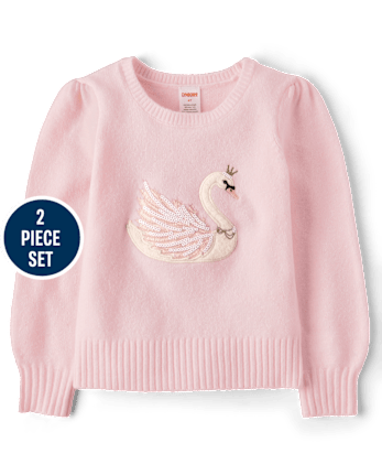 Girls Sequin Swan Sweater 2-Piece Outfit Set - On Pointe