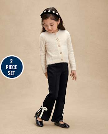 Girls Bow Sweater 2-Piece Outfit Set - Petit Paris