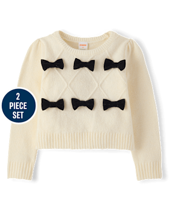 Girls Bow Sweater 2-Piece Outfit Set - Petit Paris