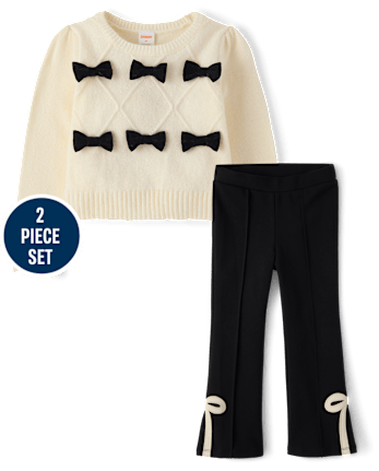 Girls Bow Sweater 2-Piece Outfit Set - Petit Paris