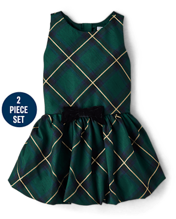 Girls Embellished Eyelash Cardigan And Bubble Dress 2-Piece Outfit Set - Royal Christmas