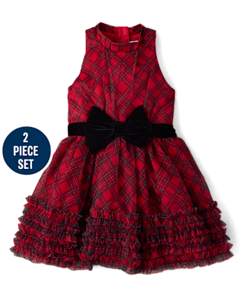 Girls Embellished Eyelash Cardigan And Dress 2-Piece Outfit Set - Royal Christmas