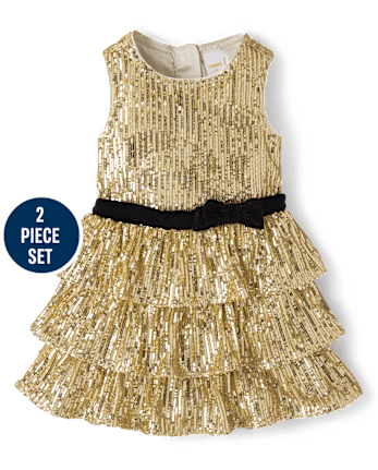 Girls Embellished Eyelash Cardigan And Sequin Dress 2-Piece Outfit Set - Royal Christmas