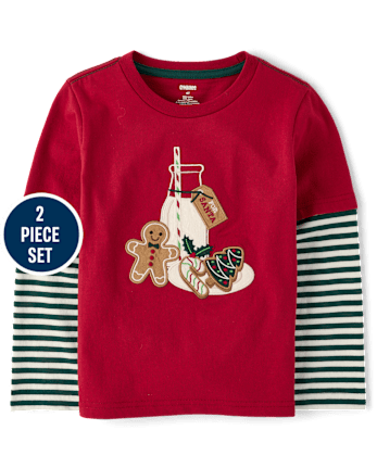 Boys Embroidered Cookies Layered Top 2-Piece Outfit Set - Royal Christmas