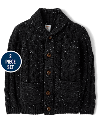 Boys Shawl Cardigan And Plaid Jogger Pants 2-Piece Outfit Set - Royal Christmas