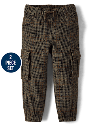 Boys Shawl Cardigan And Plaid Jogger Pants 2-Piece Outfit Set - Royal Christmas