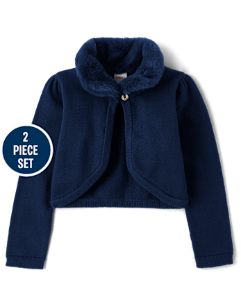 Girls Faux Fur Shrug 2-Piece Outfit Set - Royal Christmas