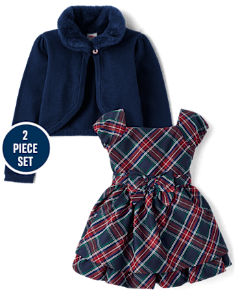 Girls Faux Fur Shrug 2-Piece Outfit Set - Royal Christmas