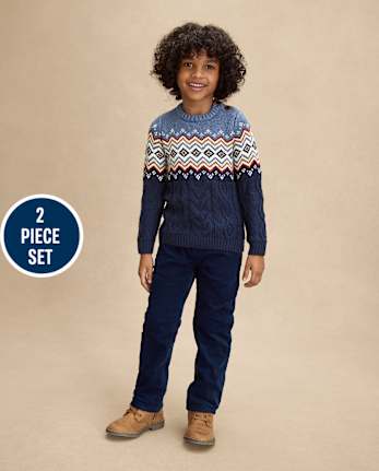 Boys Fairisle Cable Knit 2-Piece Outfit Set - First Frost