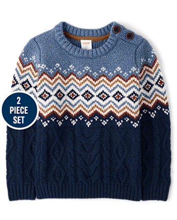 Boys Fairisle Cable Knit 2-Piece Outfit Set - First Frost