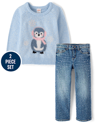 Girls Eyelash Penguin 2-Piece Outfit Set - First Frost