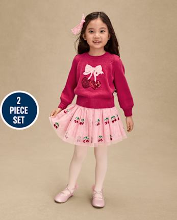Girls Sequin Cherry 2-Piece Outfit Set - Mon Cheri