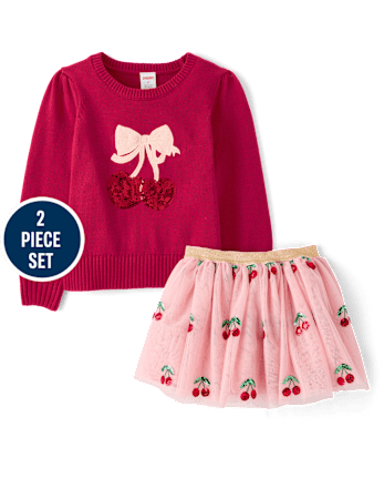 Girls Sequin Cherry 2-Piece Outfit Set - Mon Cheri