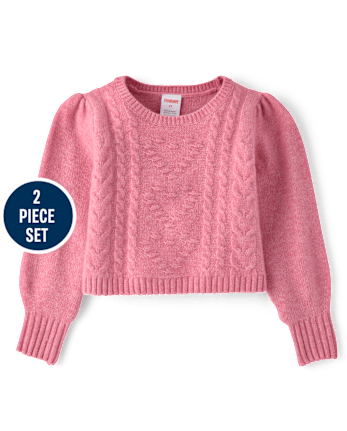 Girls Heart Cable Knit 2-Piece Outfit Set - Mon Cheri