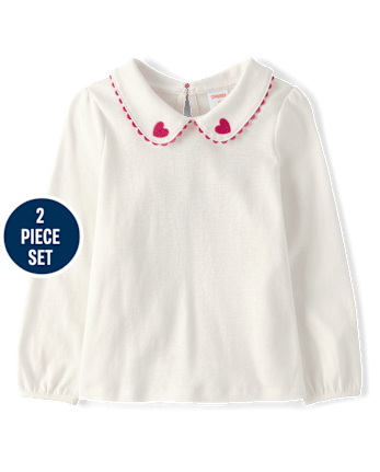 Girls Embroidered Heart Jumper And Top 2-Piece Outfit Set - Mon Cheri