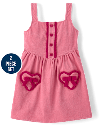 Girls Embroidered Heart Jumper And Top 2-Piece Outfit Set - Mon Cheri