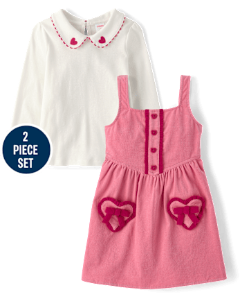 Girls Embroidered Heart Jumper And Top 2-Piece Outfit Set - Mon Cheri