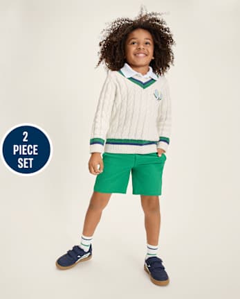 Boys Embroidered Tennis Racquet 2-Piece Outfit Set - Club House