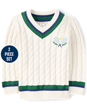 Boys Embroidered Tennis Racquet 2-Piece Outfit Set - Club House