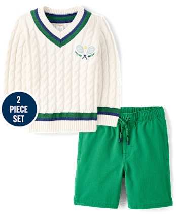 Boys Embroidered Tennis Racquet 2-Piece Outfit Set - Club House
