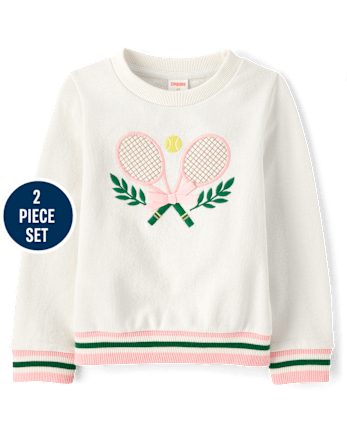 Girls Embroidered Tennis Racquet 2-Piece Outfit Set - Club House