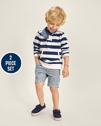 Boys Railroad Striped 2-Piece Outfit Set - Driftwood Bay