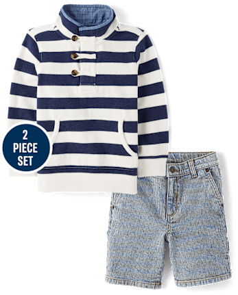 Boys Railroad Striped 2-Piece Outfit Set - Driftwood Bay