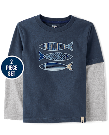 Boys Embroidered Fish 2-Piece Outfit Set - Driftwood Bay