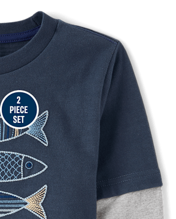Boys Embroidered Fish 2-Piece Outfit Set - Driftwood Bay