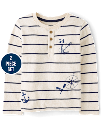 Boys Embroidered Coastal 2-Piece Outfit Set - Driftwood Bay