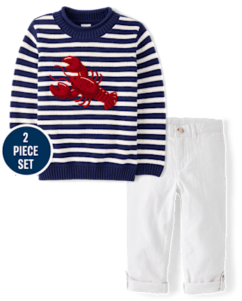Boys Embroidered Lobster 2-Piece Outfit Set - Driftwood Bay