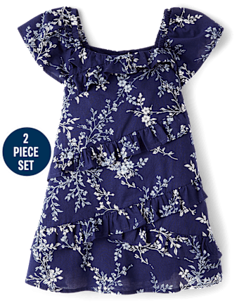 Girls Embroidered Floral 2-Piece Outfit Set - Driftwood Bay