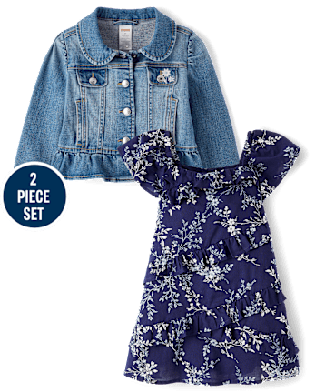 Girls Embroidered Floral 2-Piece Outfit Set - Driftwood Bay