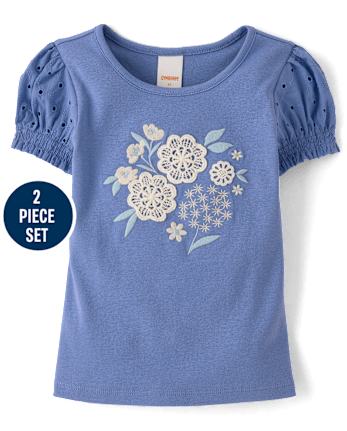 Girls Floral Applique 2-Piece Outfit Set - Driftwood Bay