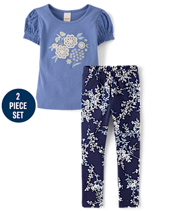 Girls Floral Applique 2-Piece Outfit Set - Driftwood Bay