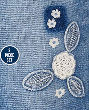 Girls Floral Crochet Applique 2-Piece Outfit Set - Driftwood Bay