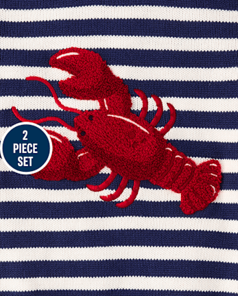 Girls Embroidered Lobster 2-Piece Outfit Set - Driftwood Bay