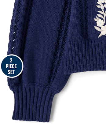 Girls Embroidered Floral 2-Piece Outfit Set - Driftwood Bay