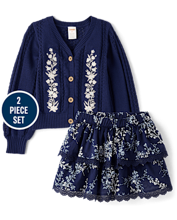 Girls Embroidered Floral 2-Piece Outfit Set - Driftwood Bay