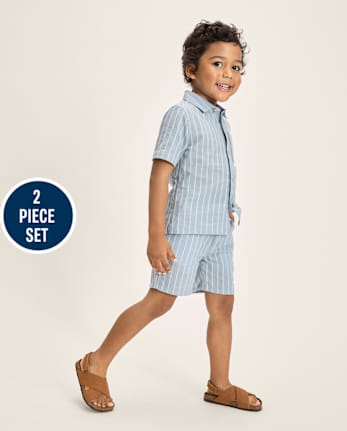 Boys Striped Linen-Blend 2-Piece Outfit Set - Linen Edit