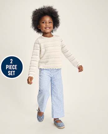 Girls Button Linen-Blend 2-Piece Outfit Set - Linen Edit