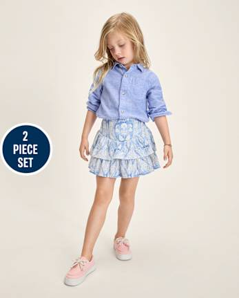 Girls Print Linen-Blend 2-Piece Outfit Set - Linen Edit