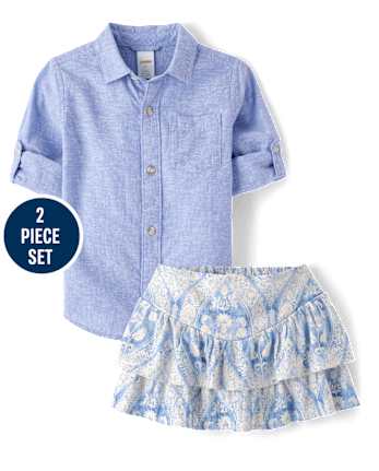 Girls Print Linen-Blend 2-Piece Outfit Set - Linen Edit