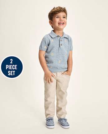 Boys Embroidered Bunny 2-Piece Outfit Set - Enchanted Garden