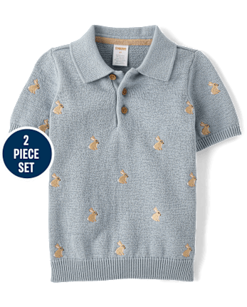 Boys Embroidered Bunny 2-Piece Outfit Set - Enchanted Garden