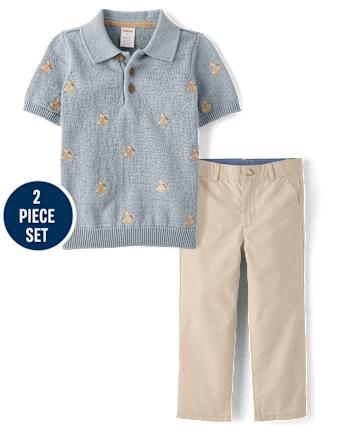 Boys Embroidered Bunny 2-Piece Outfit Set - Enchanted Garden