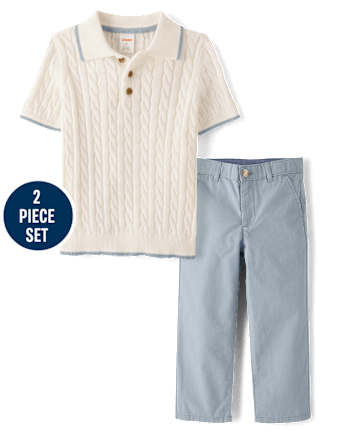 Boys Cable Knit 2-Piece Outfit Set - Enchanted Garden